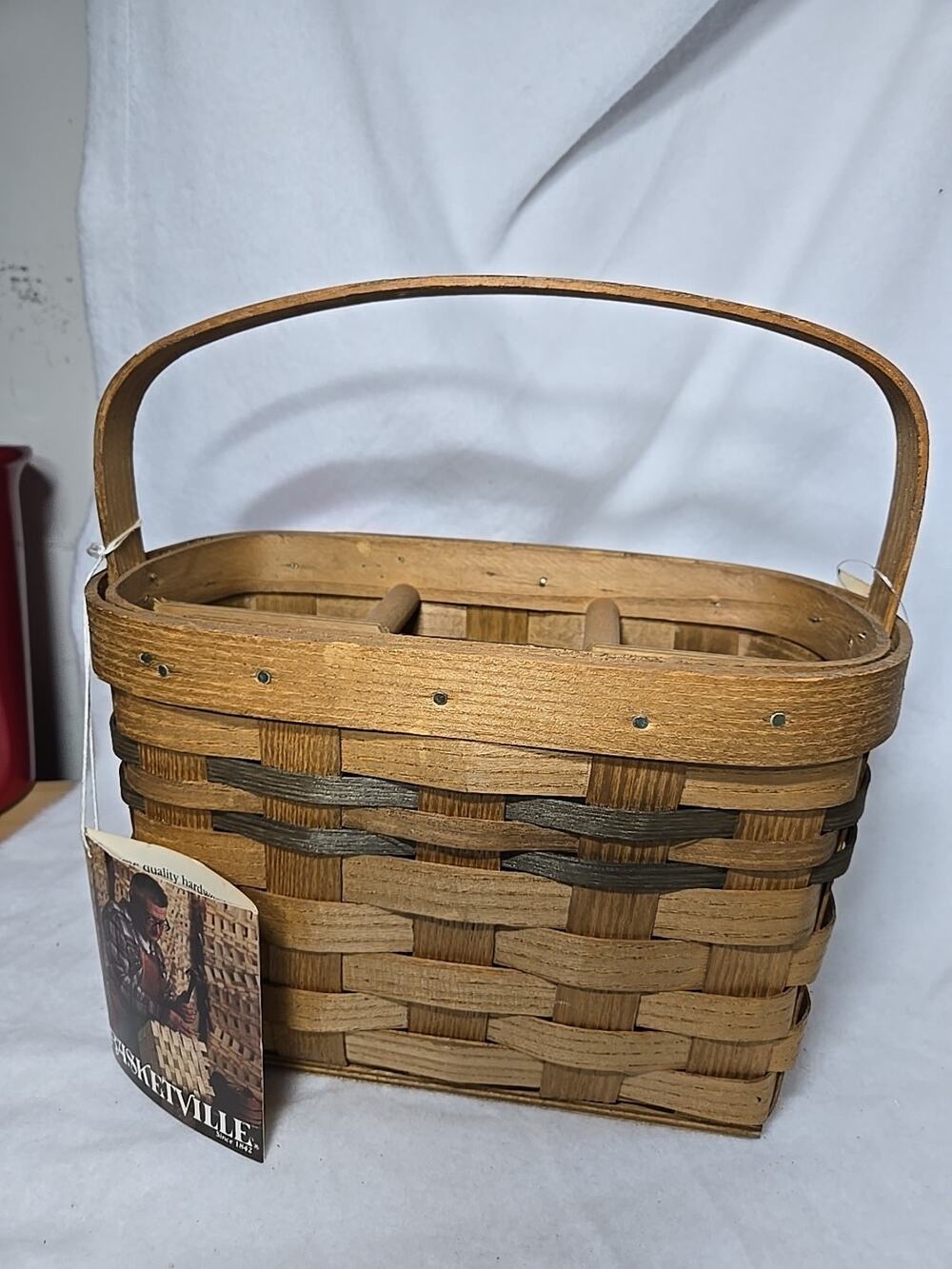Basketville Silverware Utensil Napkin Caddy Holder Woven Oak Putney Vermont USA